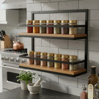 Prateleira Porta Condimentos em Ferro e Madeira Rústico