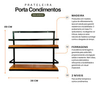 Prateleira Porta Condimentos em Ferro e Madeira Rústico