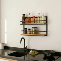 Prateleira Porta Condimentos em Ferro e Madeira Rústico