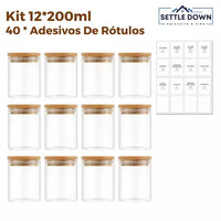Kit potes de vidro com tampa de bambu herméticos redondos 200ml