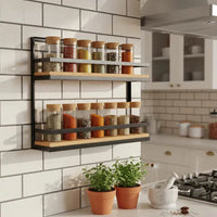 Prateleira Porta Condimentos em Ferro e Madeira Rústico