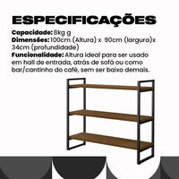 Aparador Livreiro Estilo Industrial 3 Prateleiras