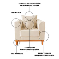 Kit Sofá 3 Lugares e Poltronas Sala de Estar Aurora