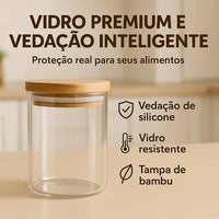 Kit potes de vidro com tampa de bambu herméticos redondos 200ml