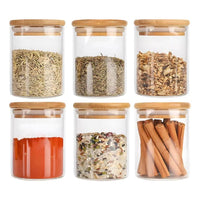 Kit potes de vidro com tampa de bambu herméticos redondos 200ml