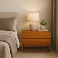 Mesa De Cabeceira Retrô Alto Padrão Com 2 Gavetas Base Cobre