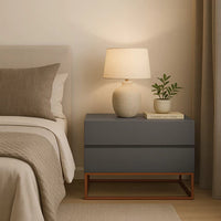 Mesa De Cabeceira Retrô Alto Padrão Com 2 Gavetas Base Cobre