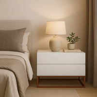 Mesa De Cabeceira Retrô Alto Padrão Com 2 Gavetas Base Cobre