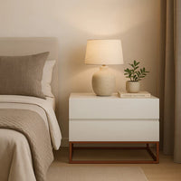 Mesa De Cabeceira Retrô Alto Padrão Com 2 Gavetas Base Cobre